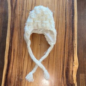 ROXY Cream Knit Winter Hat with Braided Tassels